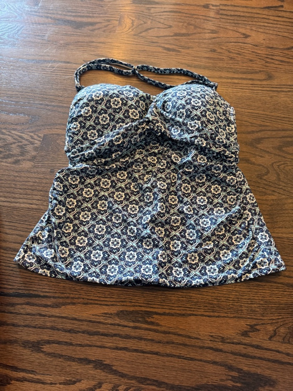Kona Sol Navy and White Floral Tankini Top